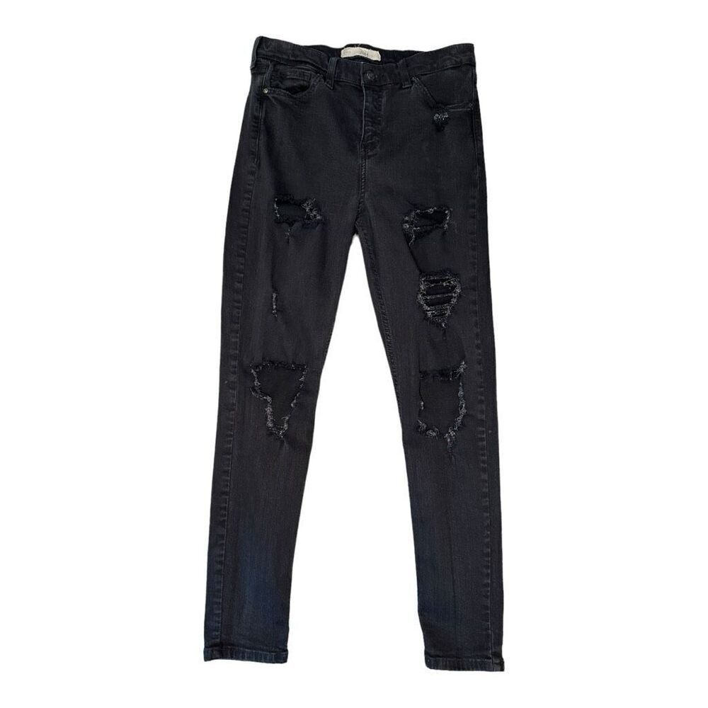 Topshop Women’s Size 30 (US 10) Black Distressed Jamie Moto Jeans